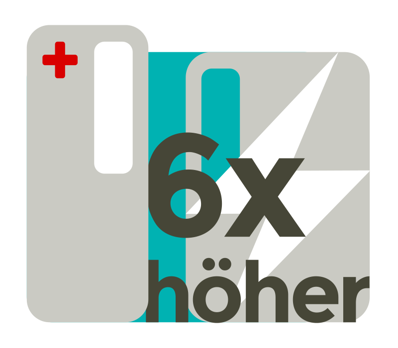 Grafische Darstellung einer Tür und eines Strom-Symbols mit der Beschriftung "6 mal höher"