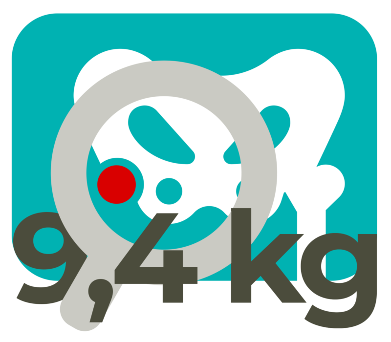 Vektorgrafik mit einer Darstellung des Beckenknochens, einer Lupe und der Beschriftung "9,4 kg"