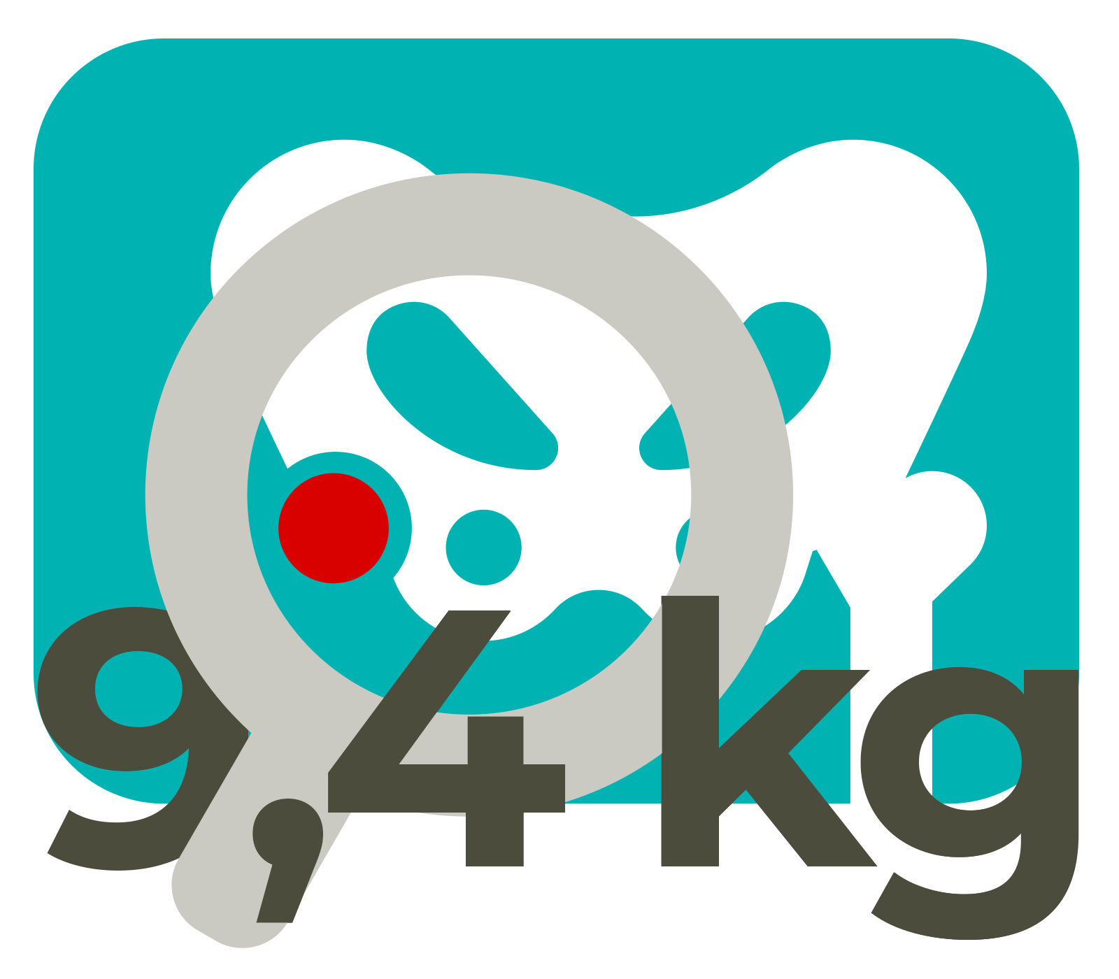 Vektorgrafik mit einer Darstellung des Beckenknochens, einer Lupe und der Beschriftung "9,4 kg"